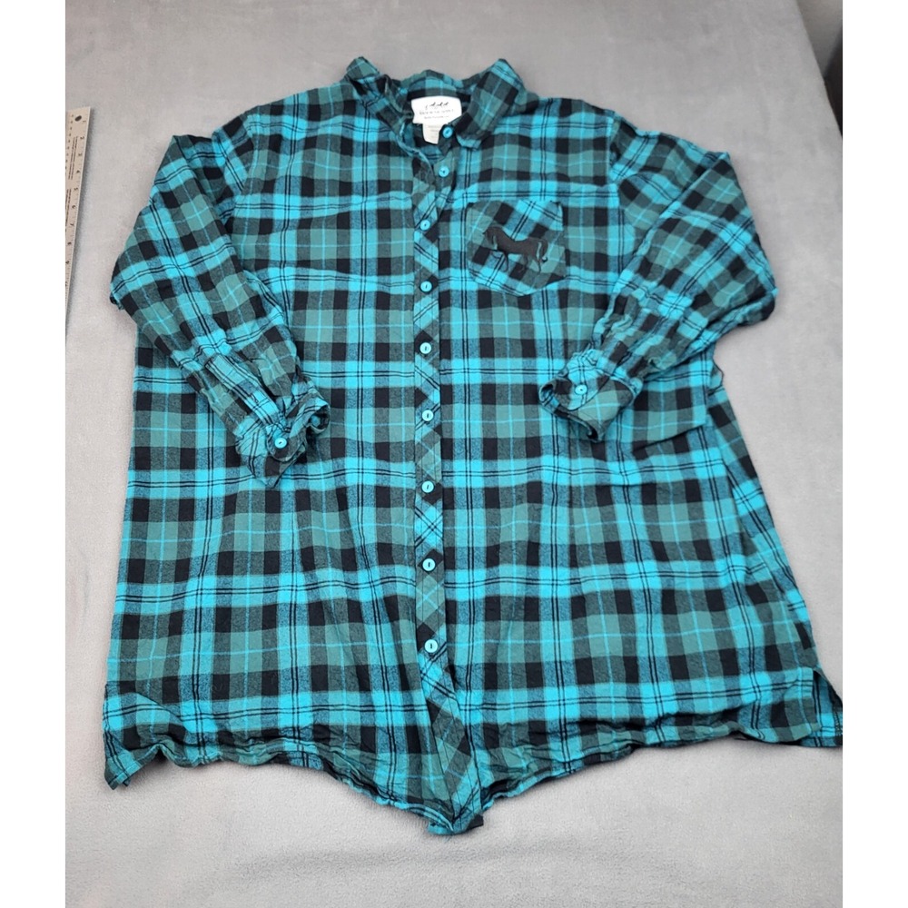 Back In The‎ Saddle Shirt Womens 2X Blue Embroidered Horse Pocket Plaid Light